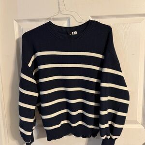 Grace and Karma Navy and White Striped Crewneck Sweater